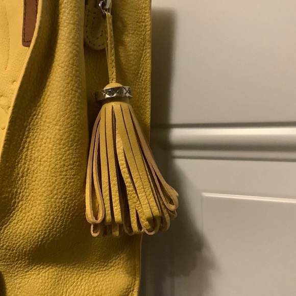 Brighton| Yellow Leather Handbag Embossed Flowers Tassels Casual Office Resort - Picture 3 of 15